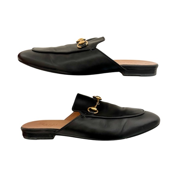 Gucci Princetown Horsebit Loafer Mules Black Leather Buckle Slipper Flats 37.5 - Picture 3 of 11
